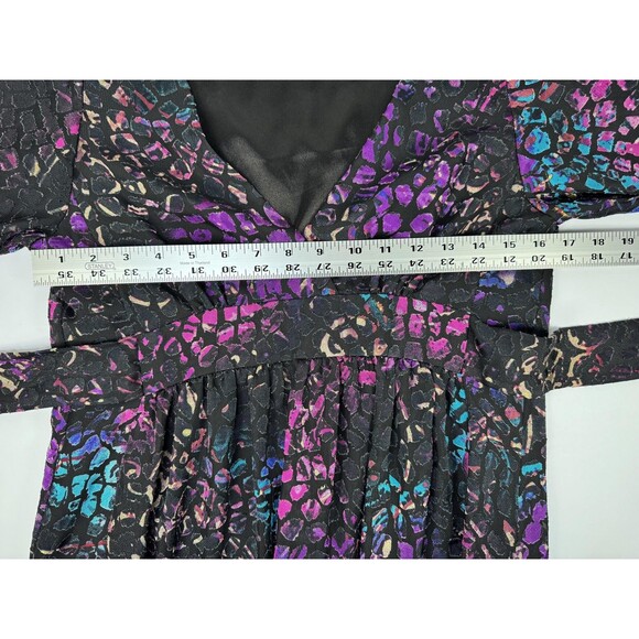 Betsey Johnson Dress Womens 4 Black Multicolor Animal Print Ruffle Bell Sleeve - Picture 11 of 16